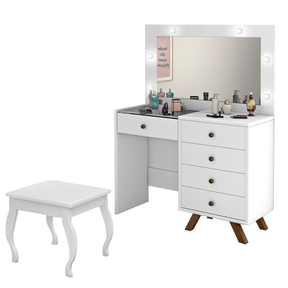 Penteadeira Camarim 5 Gavetas Com Banqueta Luna Branco - Móveis Lupi - 1
