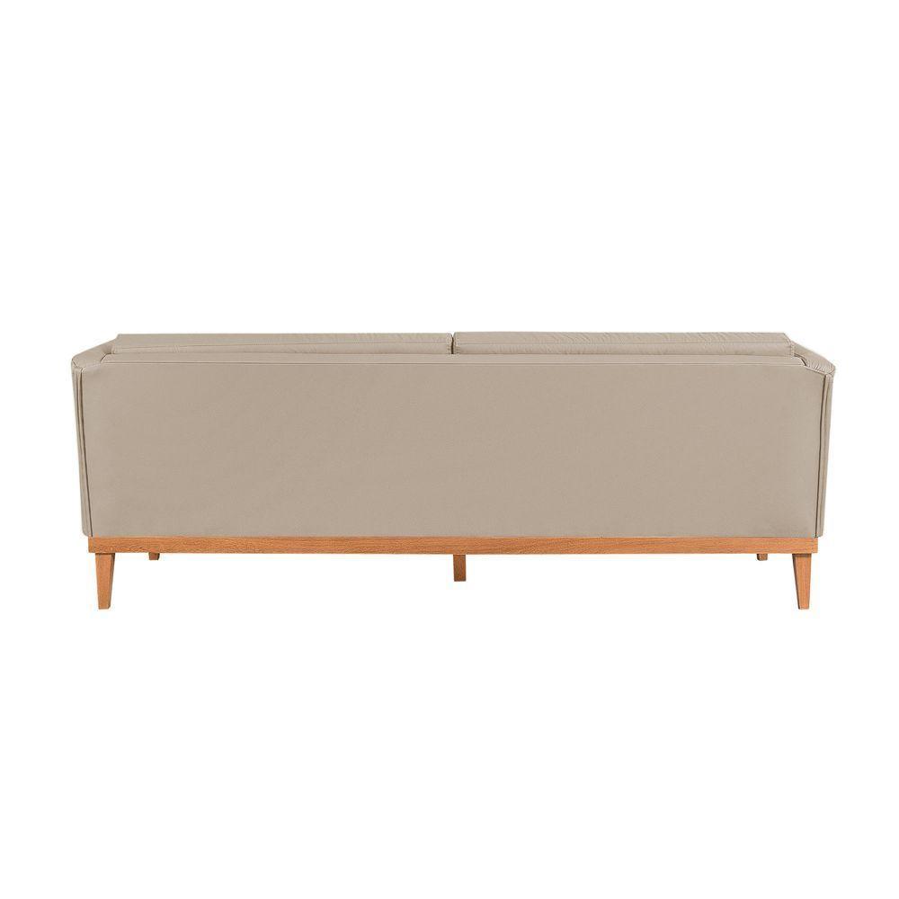 Sofá Living Hibisco 2,19m Em Corino Pés Em Madeira Cor Marfim - 4