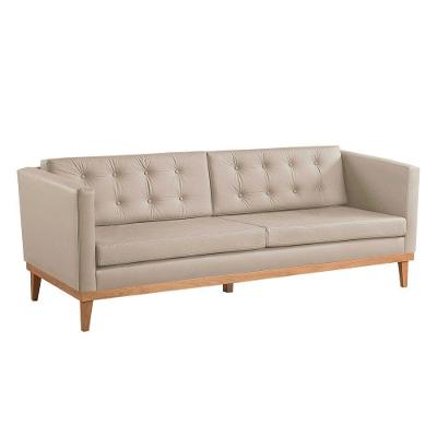 Sofá Living Hibisco 2,19m Em Corino Pés Em Madeira Cor Marfim