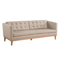 Sofá Living Hibisco 2,19m Em Corino Pés Em Madeira Cor Marfim - 1