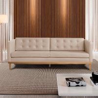 Sofá Living Hibisco 2,19m Em Corino Pés Em Madeira Cor Marfim - 3