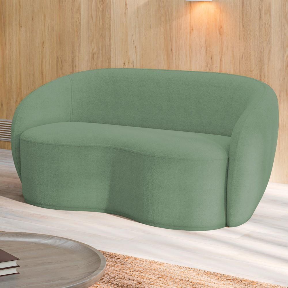 Sofá 2 Lugares Living Orgânico Sala De Estar 160cm Garbin K04 Bouclê Verde - Mpozenato - 2