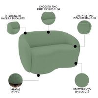 Sofá 2 Lugares Living Orgânico Sala De Estar 160cm Garbin K04 Bouclê Verde - Mpozenato - 3