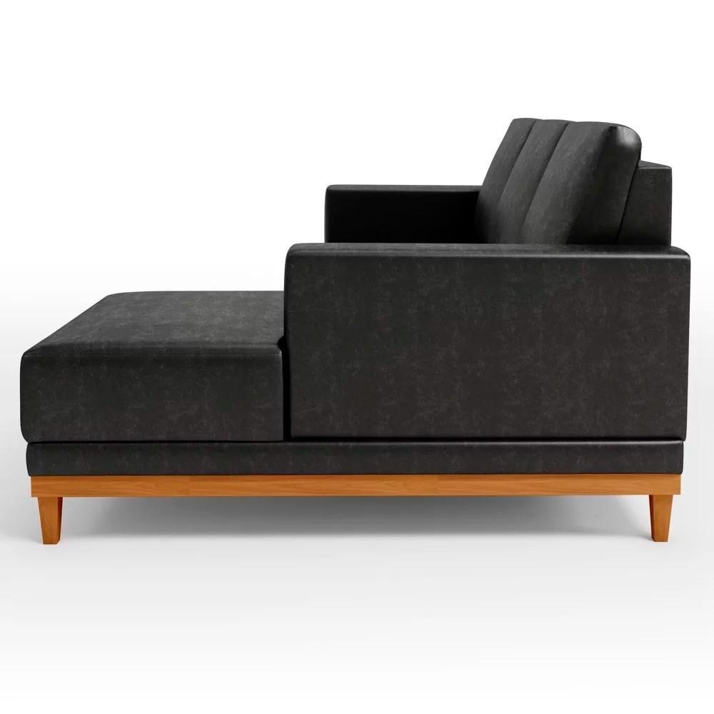 Sofá 3 Lugares 200cm Living Com Chaise Direito Sala De Estar Kayrós D05 Sintético Preto - Mpozenato - 5