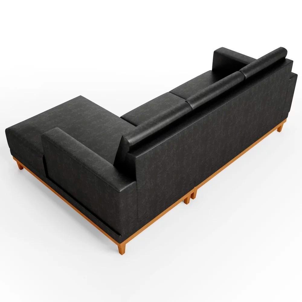 Sofá 3 Lugares 200cm Living Com Chaise Direito Sala De Estar Kayrós D05 Sintético Preto - Mpozenato - 6