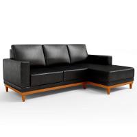 Sofá 3 Lugares 200cm Living Com Chaise Direito Sala De Estar Kayrós D05 Sintético Preto - Mpozenato - 1
