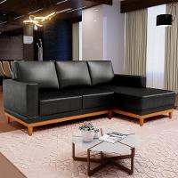 Sofá 3 Lugares 200cm Living Com Chaise Direito Sala De Estar Kayrós D05 Sintético Preto - Mpozenato - 2