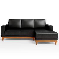 Sofá 3 Lugares 200cm Living Com Chaise Direito Sala De Estar Kayrós D05 Sintético Preto - Mpozenato - 7