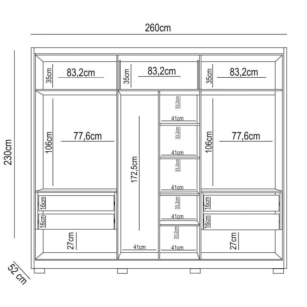 Guarda Roupa Casal Com Espelho 6 Portas 260cm Gaia M07 Freijó-off White - Mpozenato - 4