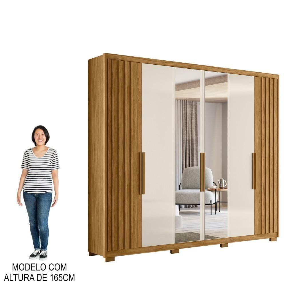 Guarda Roupa Casal Com Espelho 6 Portas 260cm Gaia M07 Freijó-off White - Mpozenato - 5
