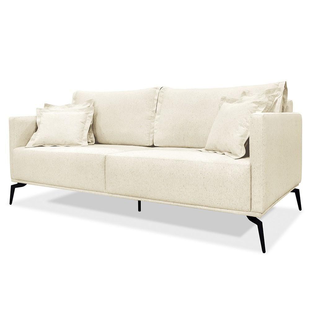 Sofá 3 Lugares 220cm Pés De Metal Vecchia S06 Linho Pérola - Mpozenato - 1