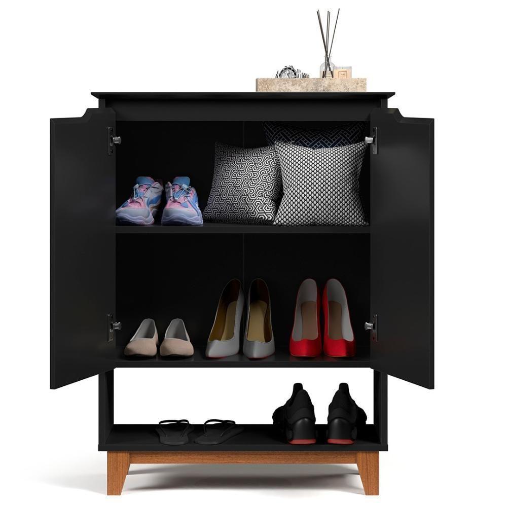 Sapateira Para Hall De Entrada Quarto 68cm Flow Preto - Ej Móveis - 5