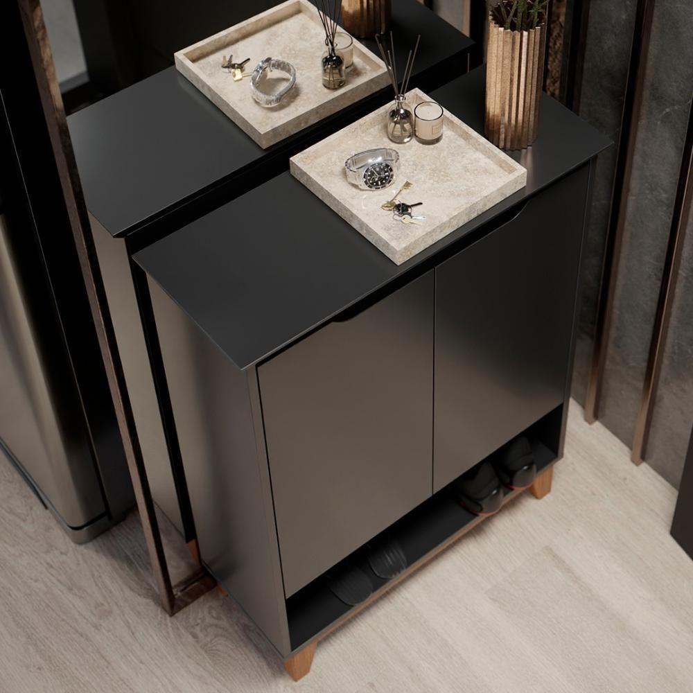 Sapateira Para Hall De Entrada Quarto 68cm Flow Preto - Ej Móveis - 7