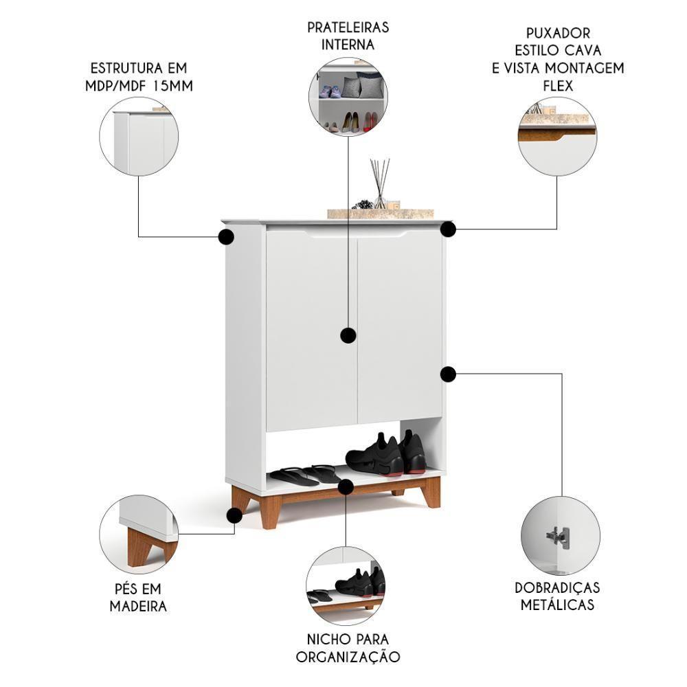 Sapateira Para Hall De Entrada Quarto 68cm Flow Branco - Ej Móveis - 3