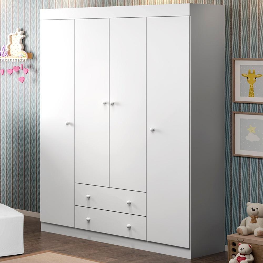 Guarda Roupa Infantil 4 Portas 2 Gavetas Ellie P04 Branco - Mpozenato - 2