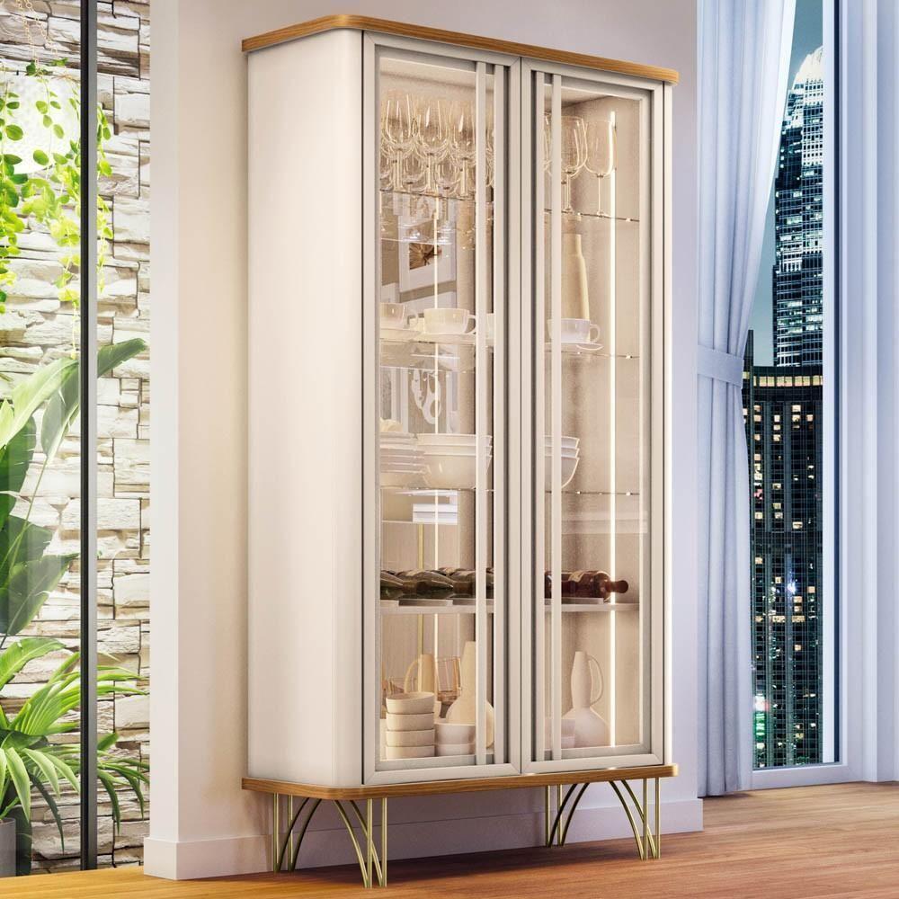 Cristaleira De Vidro Com Espelho Alvora H01 Off White-cinamomo - Mpozenato - 2