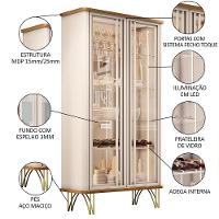 Cristaleira De Vidro Com Espelho Alvora H01 Off White-cinamomo - Mpozenato - 3