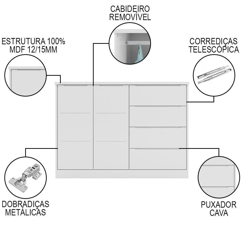 Cômoda Infantil 2 Portas 4 Gavetas Lua P04 Branco - Mpozenato - 3