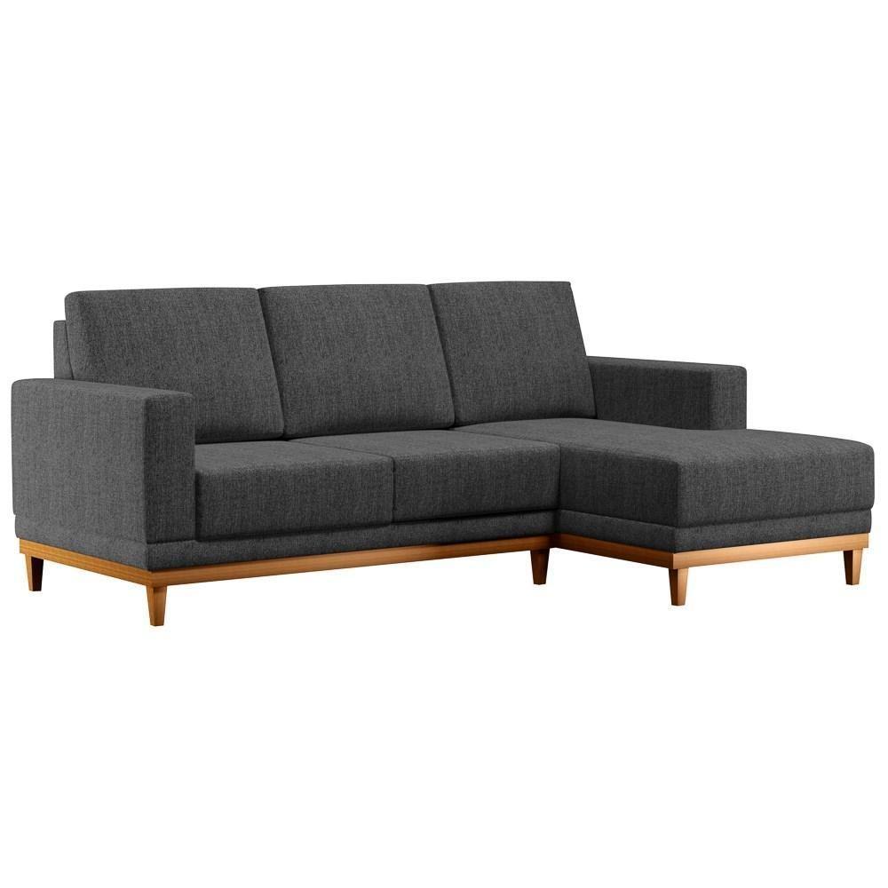 Sofá Living 200cm 3 Lugares Com Chaise Direito Kayrós D05 Linho Chumbo - Mpozenato - 1