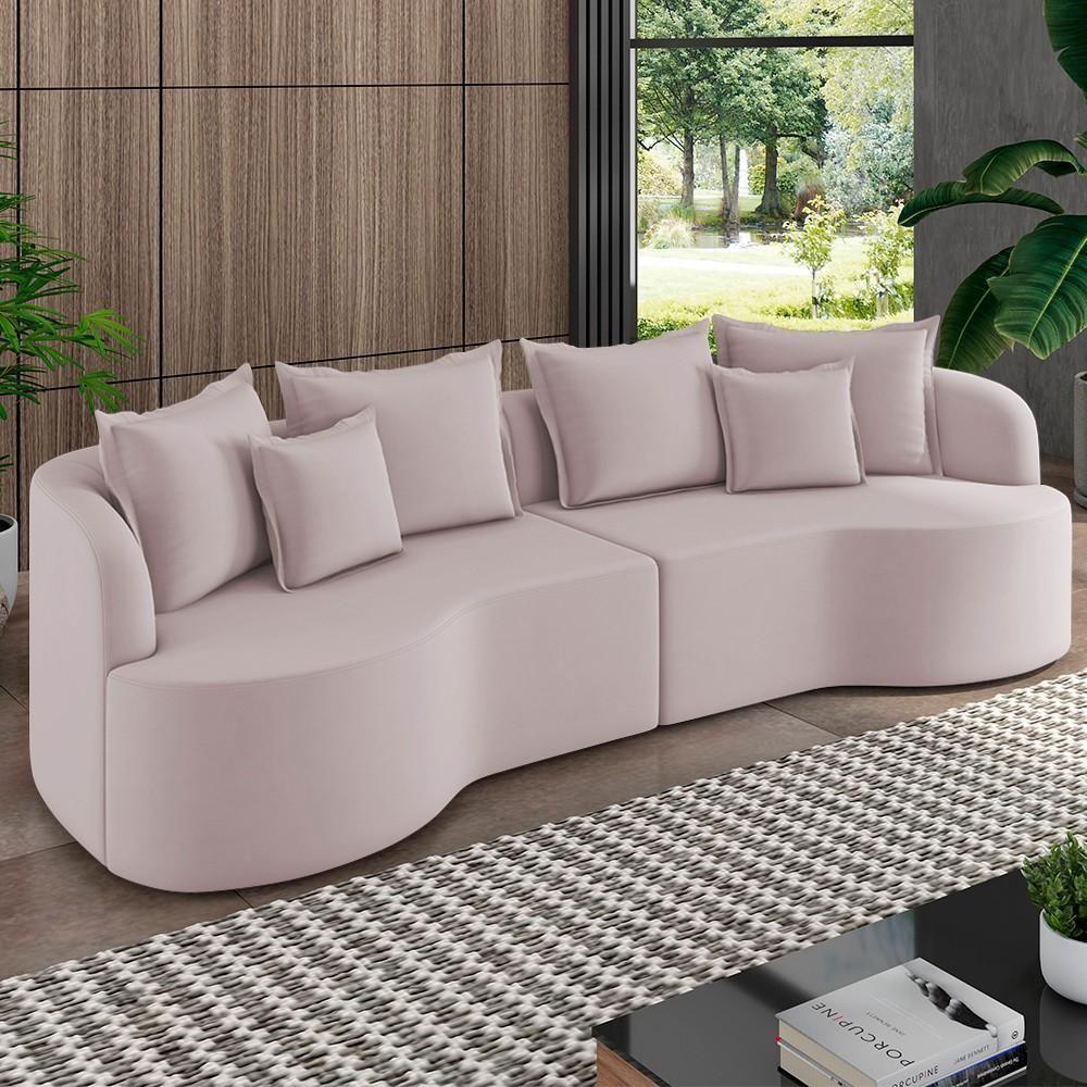 Sofá 3 Lugares 210cm Orgânico Quito K04 Veludo Rosê - Mpozenato - 2