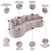 Sofá 3 Lugares 210cm Orgânico Quito K04 Veludo Rosê - Mpozenato - 3