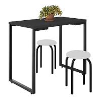 Mesa De Cozinha Bistrô Porto Preto 90cm Com 2 Banquetas Industriais Maviê Branco-preto - Mpozenato - 1