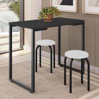 Mesa De Cozinha Bistrô Porto Preto 90cm Com 2 Banquetas Industriais Maviê Branco-preto - Mpozenato - 2