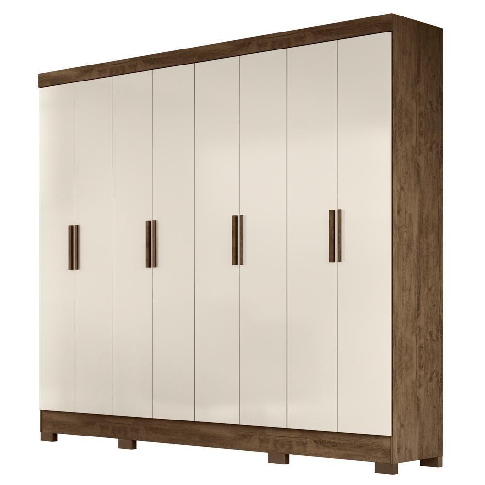 Guarda Roupa Casal 8 Portas 4 Gavetas 236cm ágata M07 Castanho Wood-off White - Mpozenato - 1