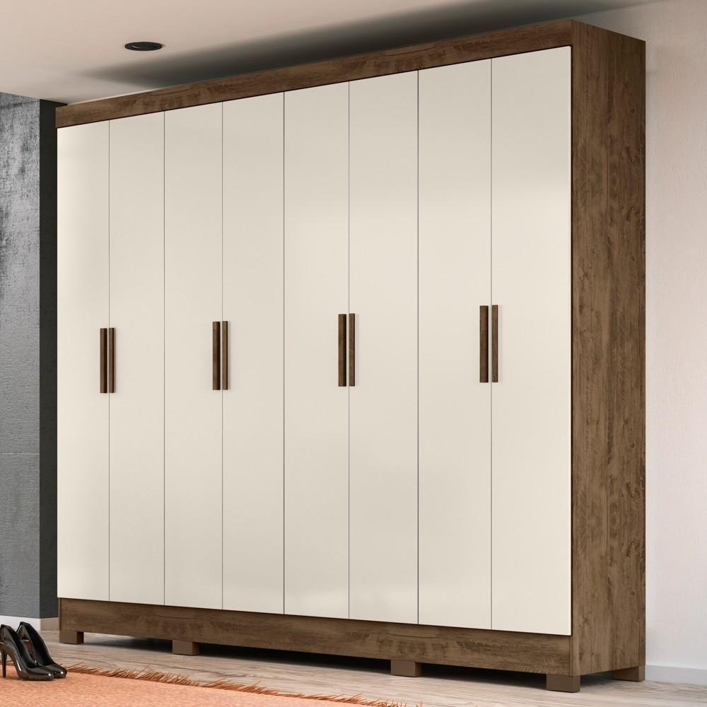 Guarda Roupa Casal 8 Portas 4 Gavetas 236cm ágata M07 Castanho Wood-off White - Mpozenato - 2