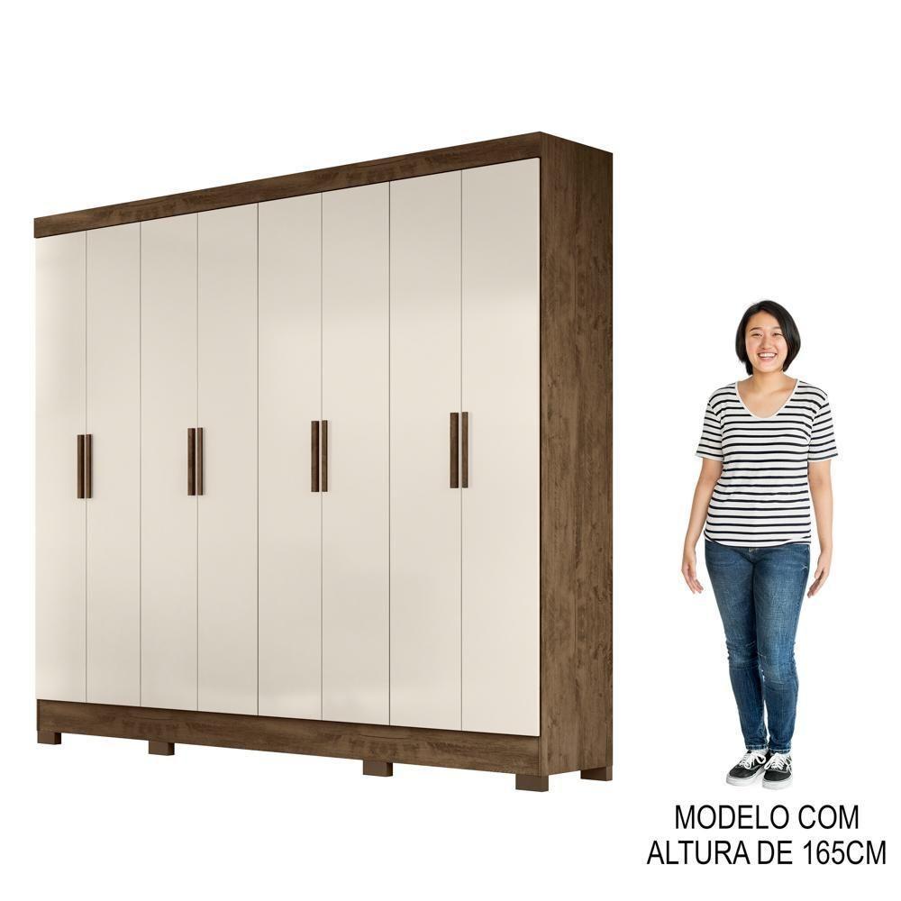 Guarda Roupa Casal 8 Portas 4 Gavetas 236cm ágata M07 Castanho Wood-off White - Mpozenato - 5