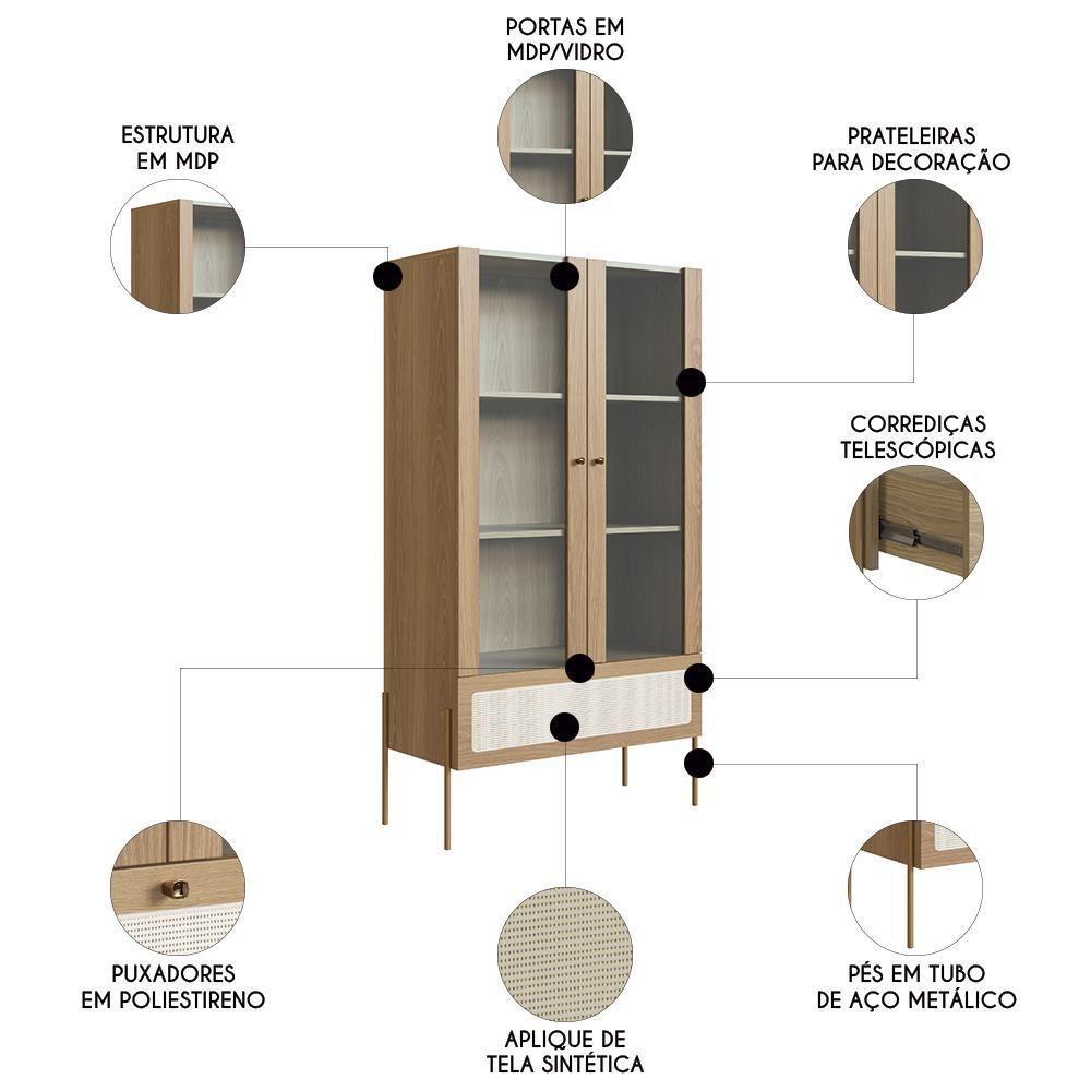Cristaleira 2 Portas De Vidro Pé Metal Arlo A10 Hanover-dourado - Mpozenato - 3