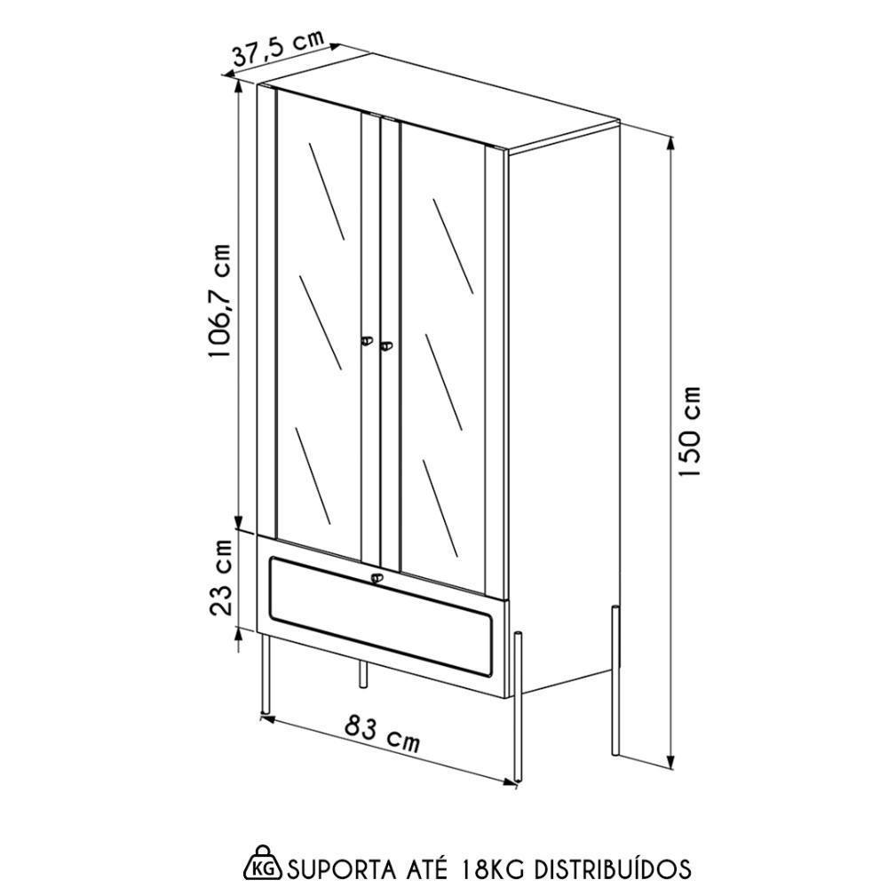 Cristaleira 2 Portas De Vidro Pé Metal Arlo A10 Hanover-dourado - Mpozenato - 4