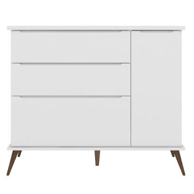 Cômoda Infantil 1 Porta 3 Gavetas 100% Mdf Pés Retrô Mel P04 Branco - Mpozenato