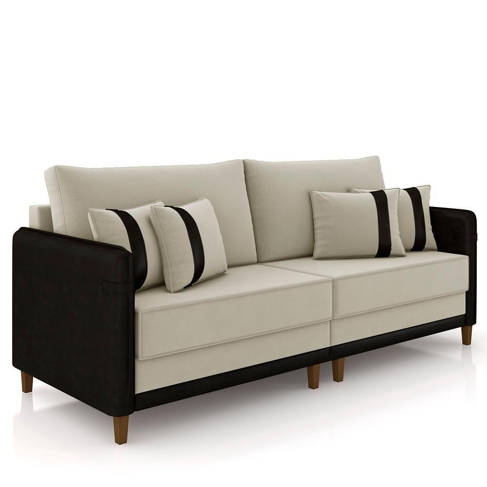 Sofá 2 Lugares Living 172cm Zoe K04 Veludo Bege-preto - Mpozenato - 1