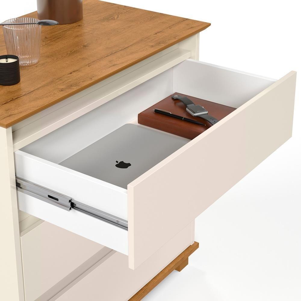 Cômoda Para Quarto 3 Gavetas 68cm Ej Off White-freijó - Ej Móveis - 5