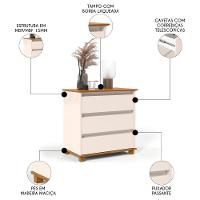 Cômoda Para Quarto 3 Gavetas 68cm Ej Off White-freijó - Ej Móveis - 3