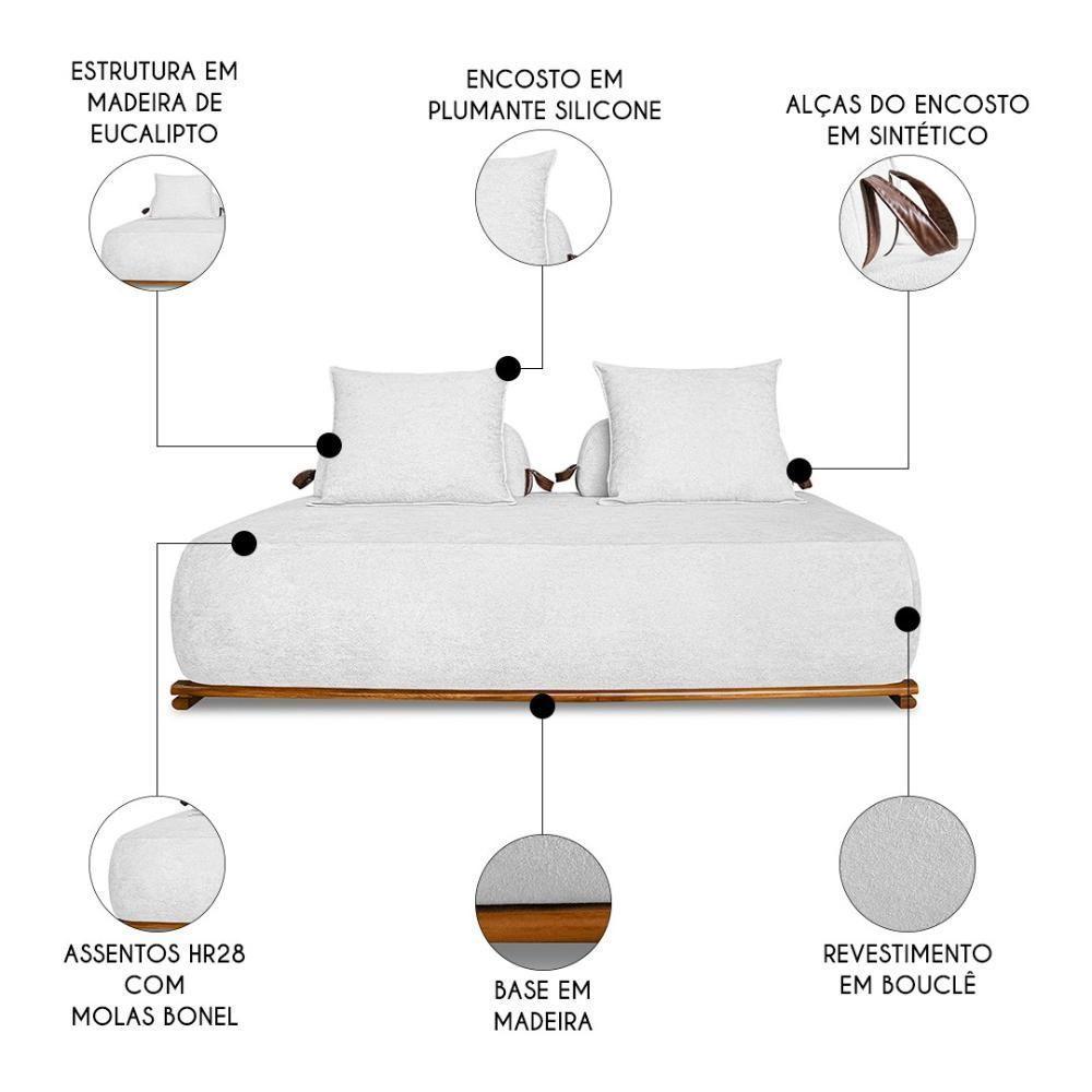 Sofá 3 Lugares 200cm Ilha Base Madeira Viero S06 Boucle Branco - Mpozenato - 3