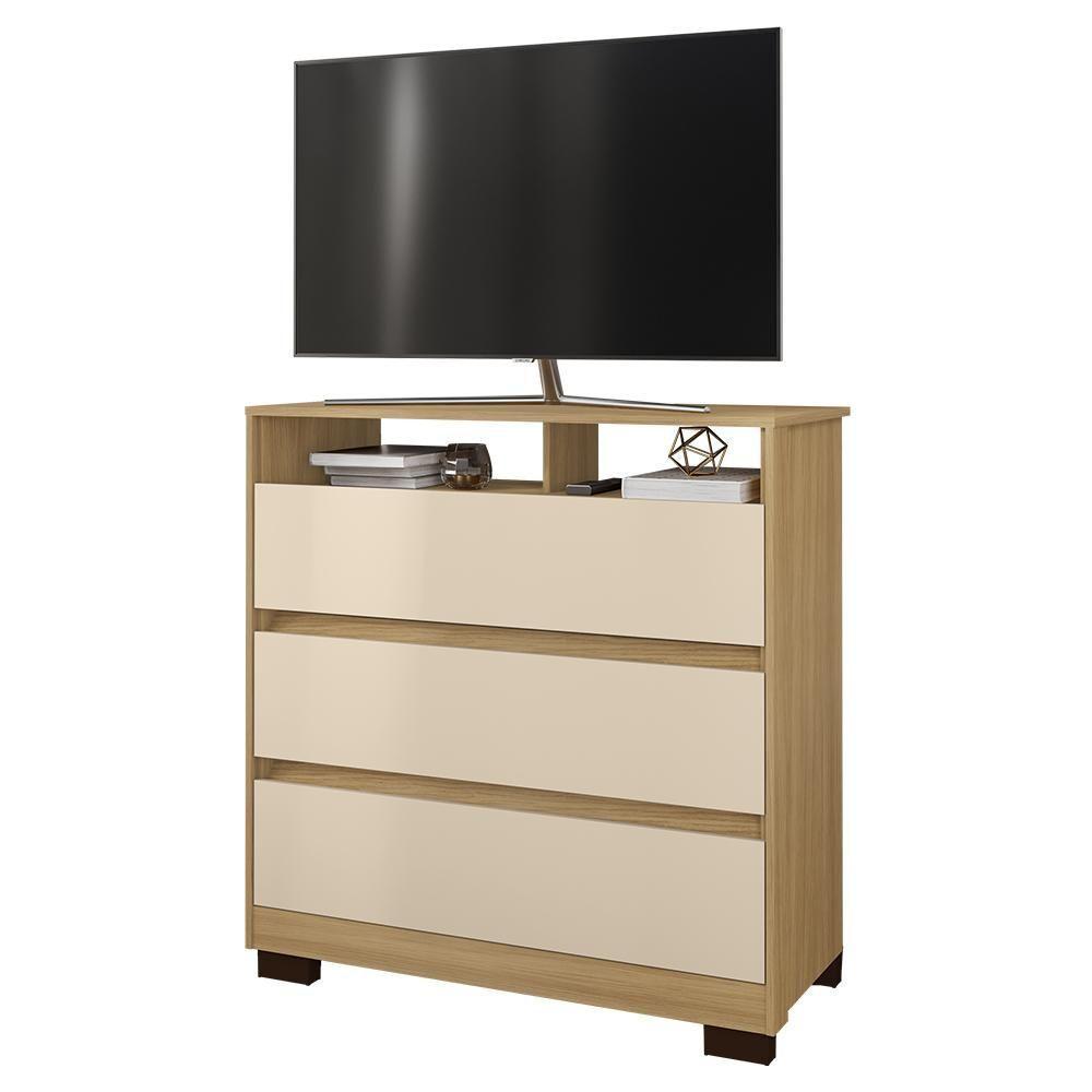 Cômoda Para Quarto 3 Gavetas 90cm Califórnia Carvalho-off White - Incorplac - 1