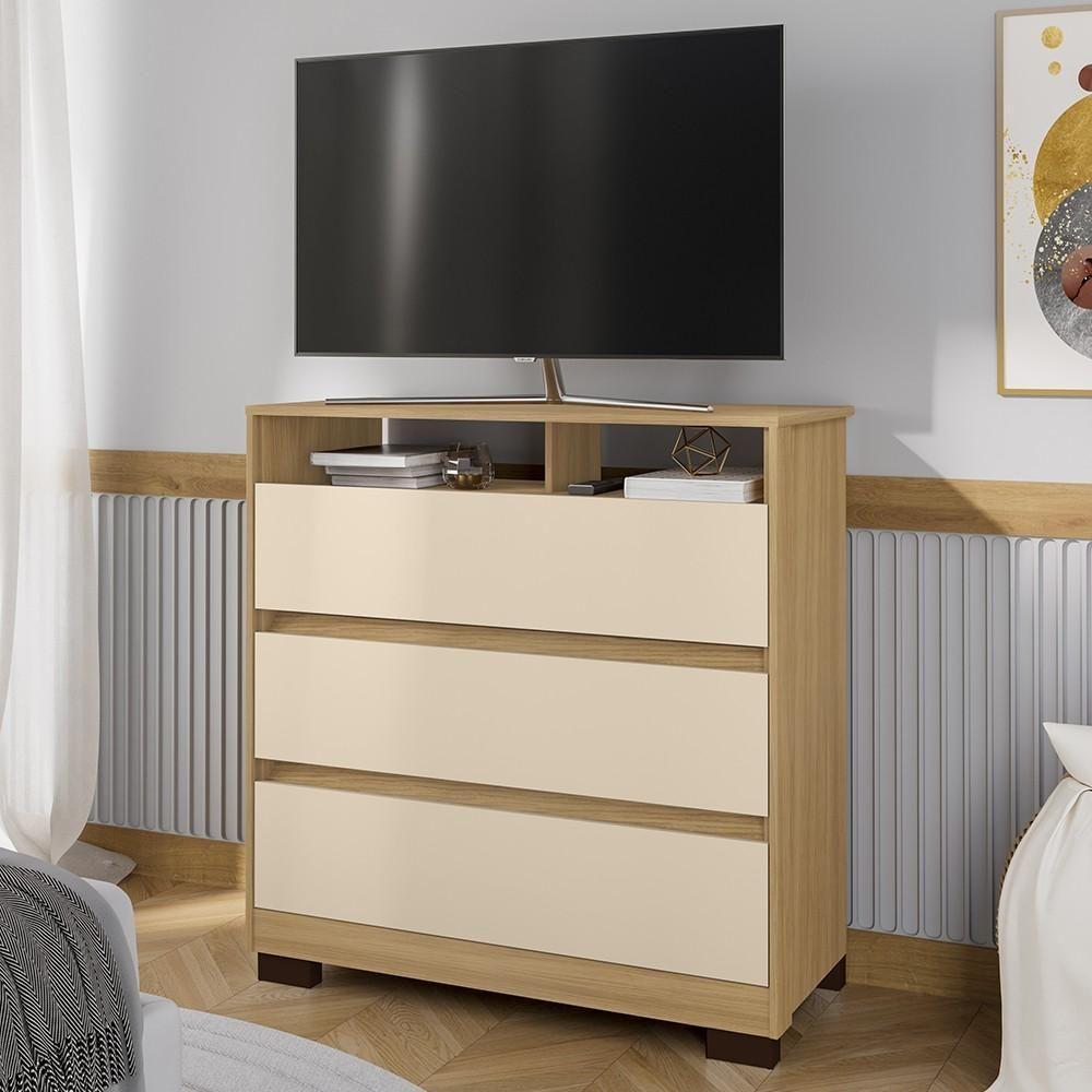 Cômoda Para Quarto 3 Gavetas 90cm Califórnia Carvalho-off White - Incorplac - 2