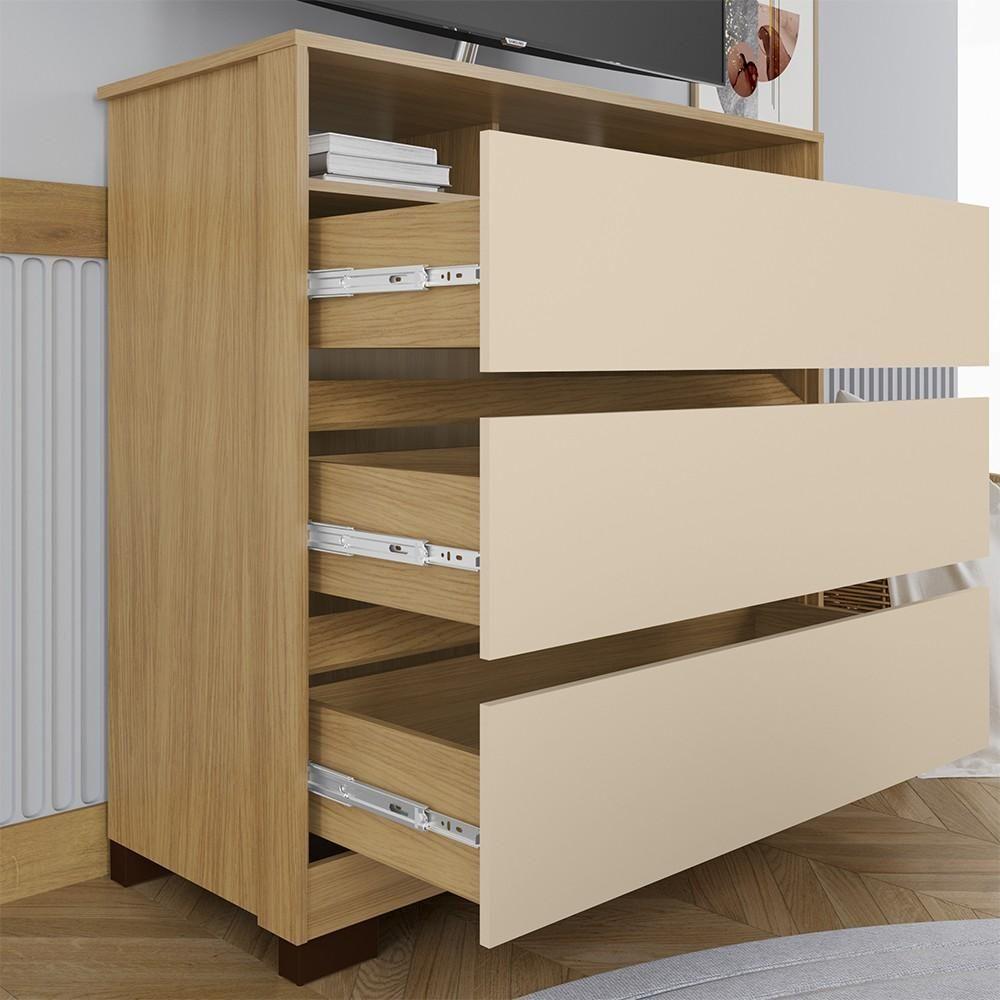 Cômoda Para Quarto 3 Gavetas 90cm Califórnia Carvalho-off White - Incorplac - 6