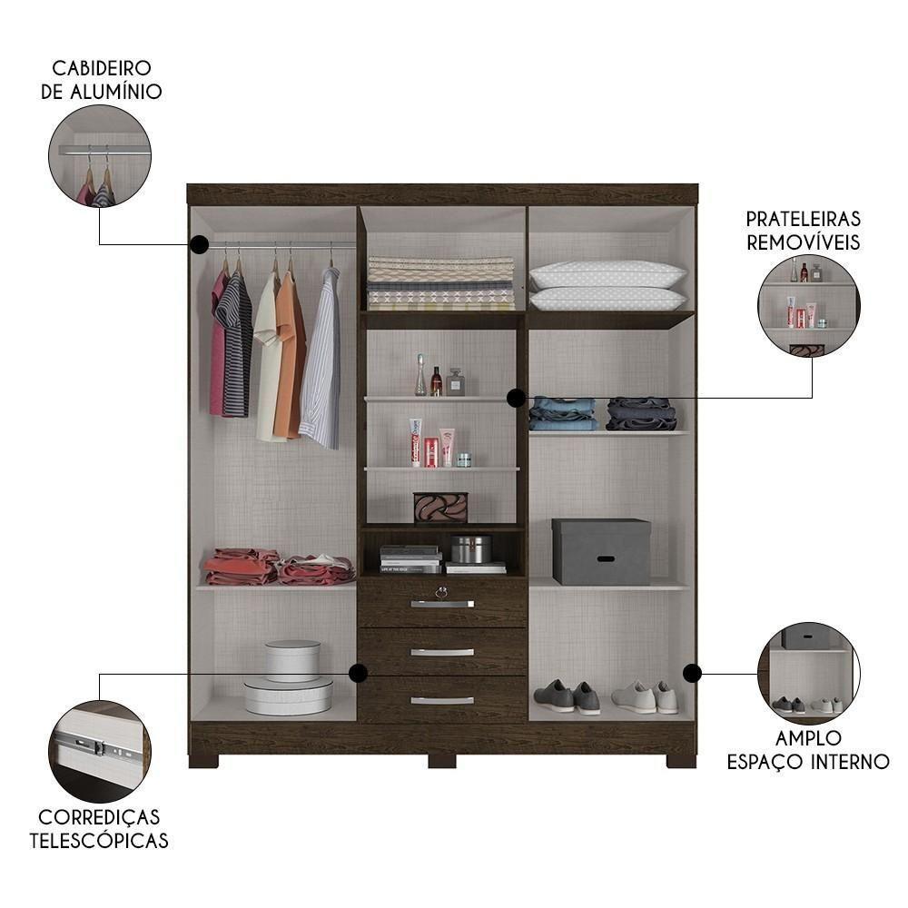 Guarda Roupa Casal Com Espelho 6 Portas Reino Unido Malbec - Incorplac - 6