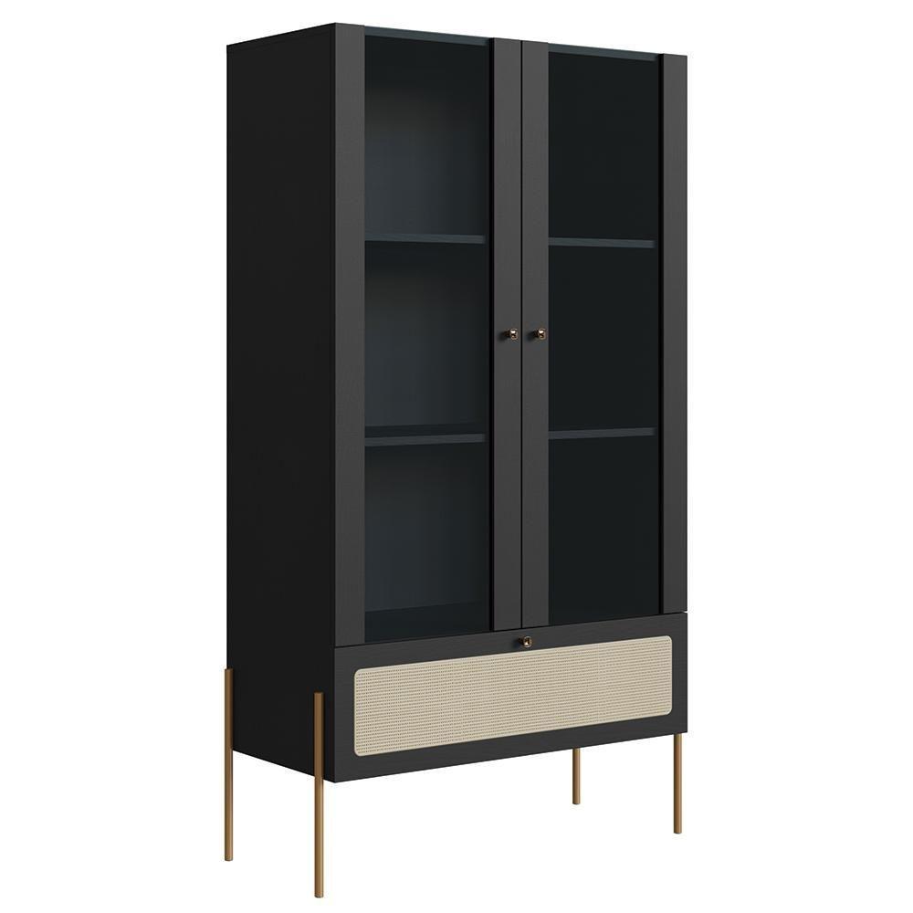 Cristaleira 2 Portas De Vidro Pé Metal Arlo A10 Nero-dourado - Mpozenato - 1