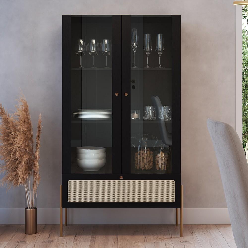 Cristaleira 2 Portas De Vidro Pé Metal Arlo A10 Nero-dourado - Mpozenato - 2