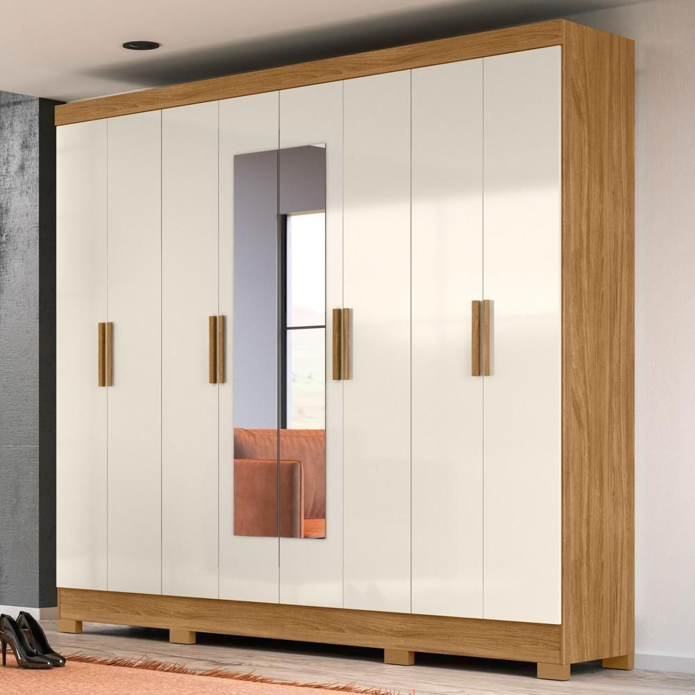 Guarda Roupa Casal Com Espelho 8 Portas 236cm ágata M07 Freijó-off White - Mpozenato - 2