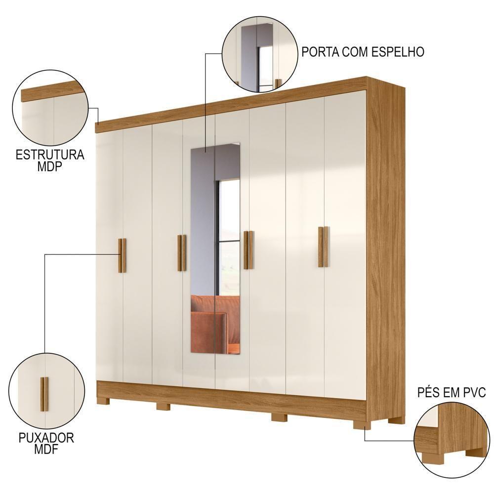 Guarda Roupa Casal Com Espelho 8 Portas 236cm ágata M07 Freijó-off White - Mpozenato - 3