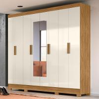 Guarda Roupa Casal Com Espelho 8 Portas 236cm ágata M07 Freijó-off White - Mpozenato - 2