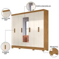 Guarda Roupa Casal Com Espelho 8 Portas 236cm ágata M07 Freijó-off White - Mpozenato - 3