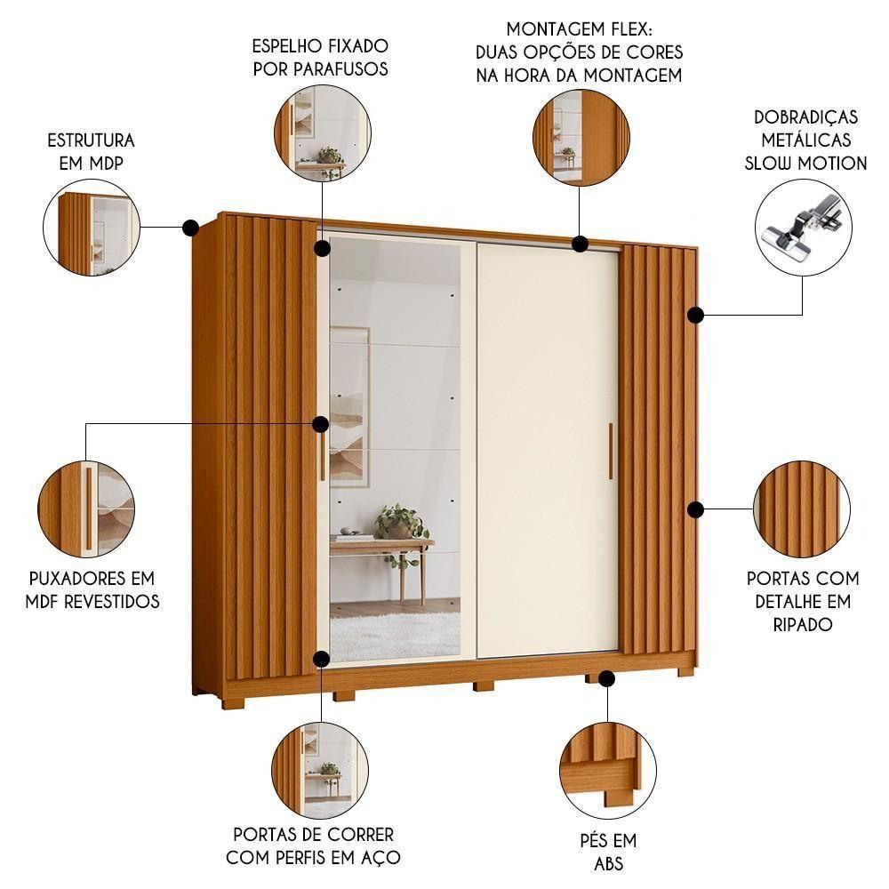 Guarda Roupa Casal 4 Portas 4 Espelhos Jacarandá Flex Cinamomo-off White - Albatroz - 3