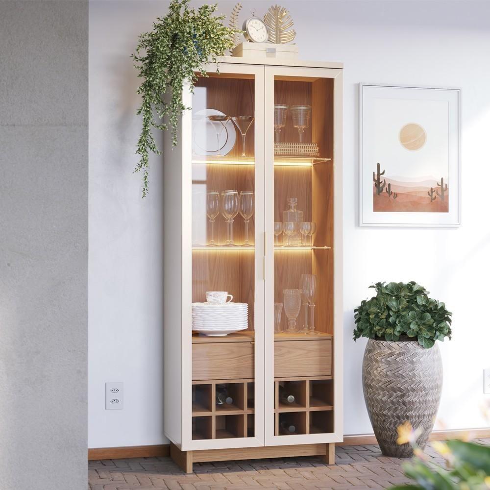 Cristaleira Adega 2 Portas 1 Gaveta Tijuca C05 Off White-freijó - Mpozenato - 2