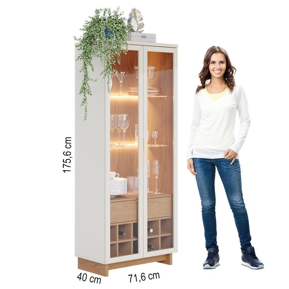 Cristaleira Adega 2 Portas 1 Gaveta Tijuca C05 Off White-freijó - Mpozenato - 4